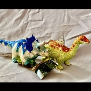 Robert Stanley Triceratops and Brontosaurus Jurassic Dinosaur Glass Ornament